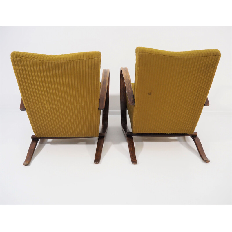 Pair of Vintage Lounge Chairs by Jindrich Halabala H 269, 1930s