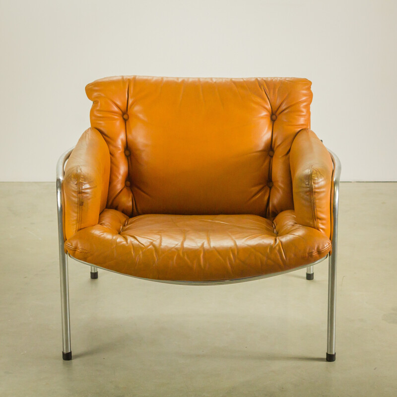 Set of Spectrum "Osaka and Kyoto" lounge chair in chromium and leather, Martin VISSER - 1960s