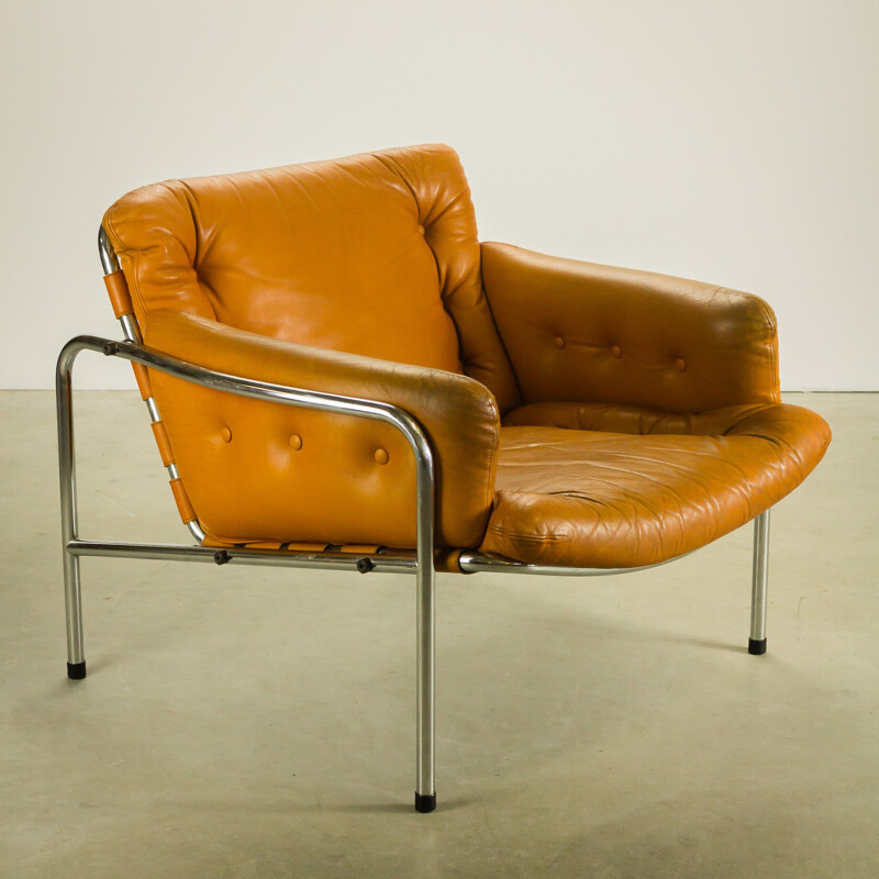 Set of Spectrum "Osaka and Kyoto" lounge chair in chromium and leather, Martin VISSER - 1960s