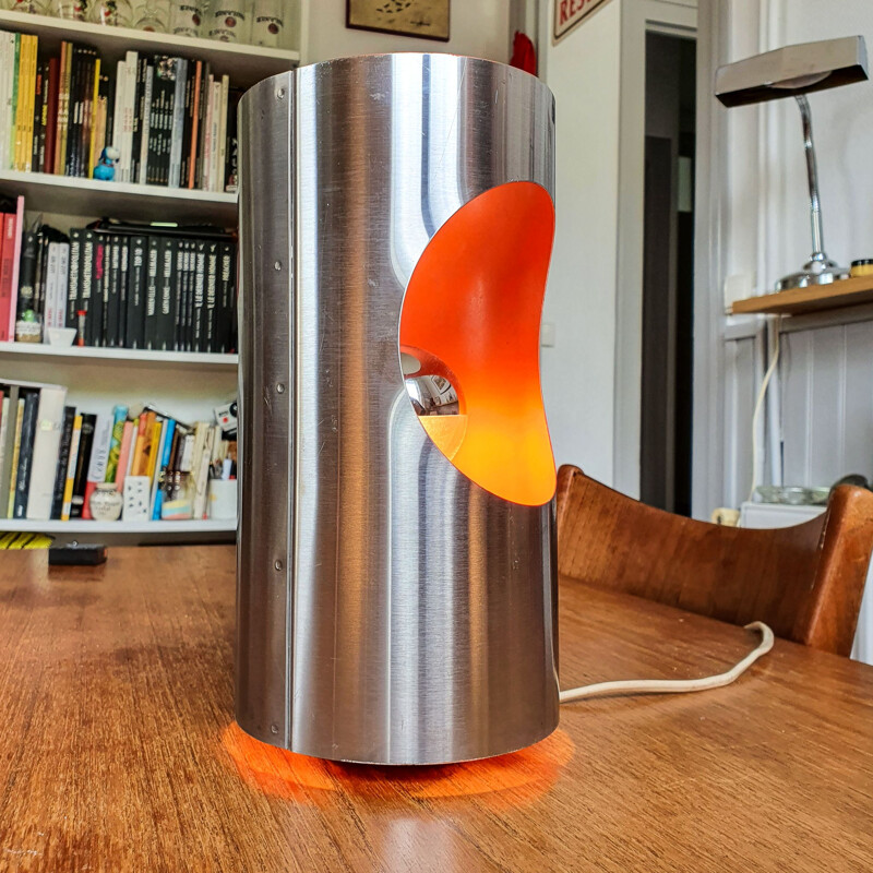 Vintage stainless steel and orange table lamp, 1970