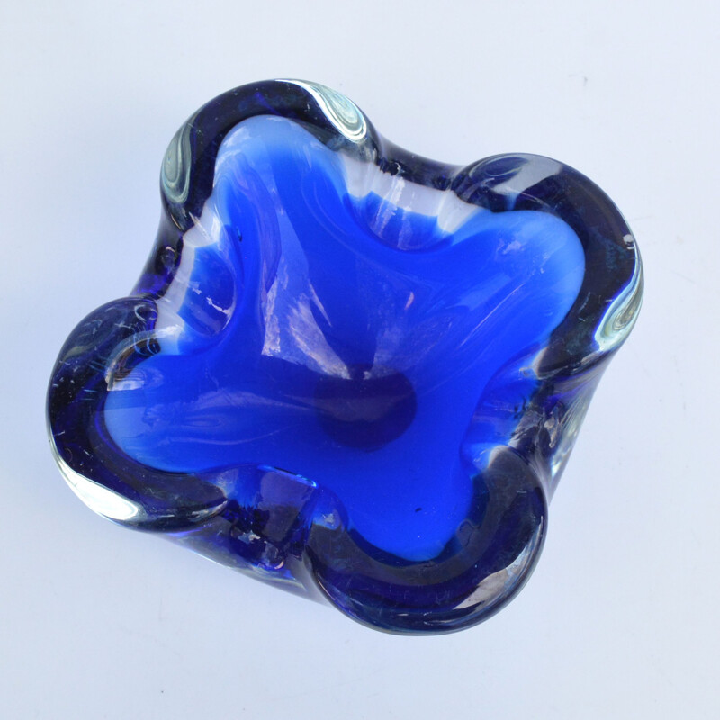 Cobalt glass ashtray, Murano, Italy, 1970s