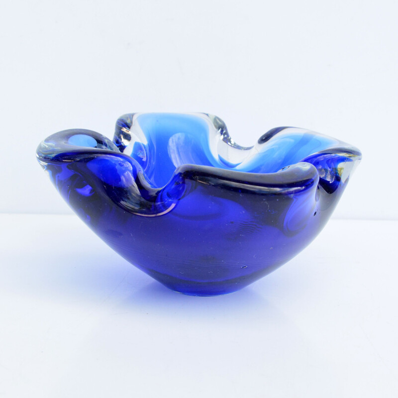 Cobalt glass ashtray, Murano, Italy, 1970s