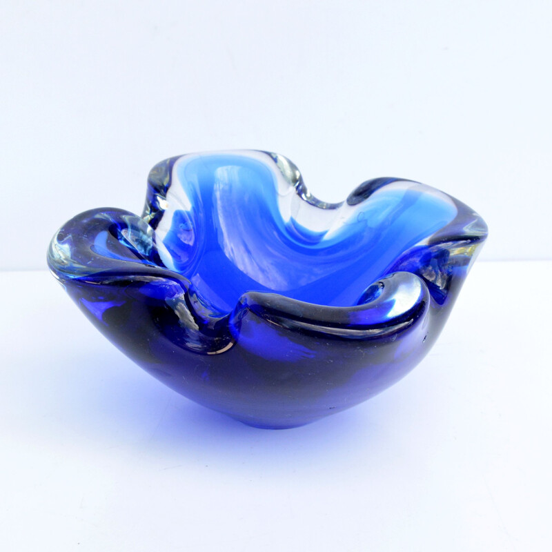 Cobalt glass ashtray, Murano, Italy, 1970s