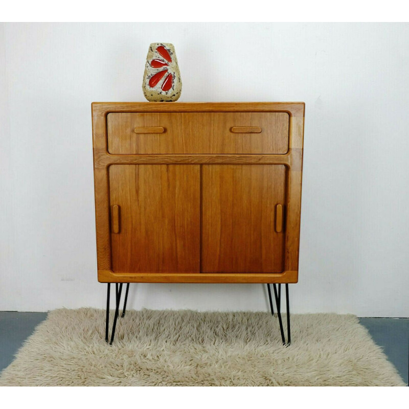 Vintage teak Dresser chest of drawers dyrlund black hairpin legs danish 1970s