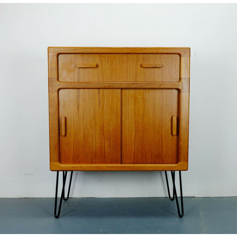 Vintage teak Dresser chest of drawers dyrlund black hairpin legs danish 1970s