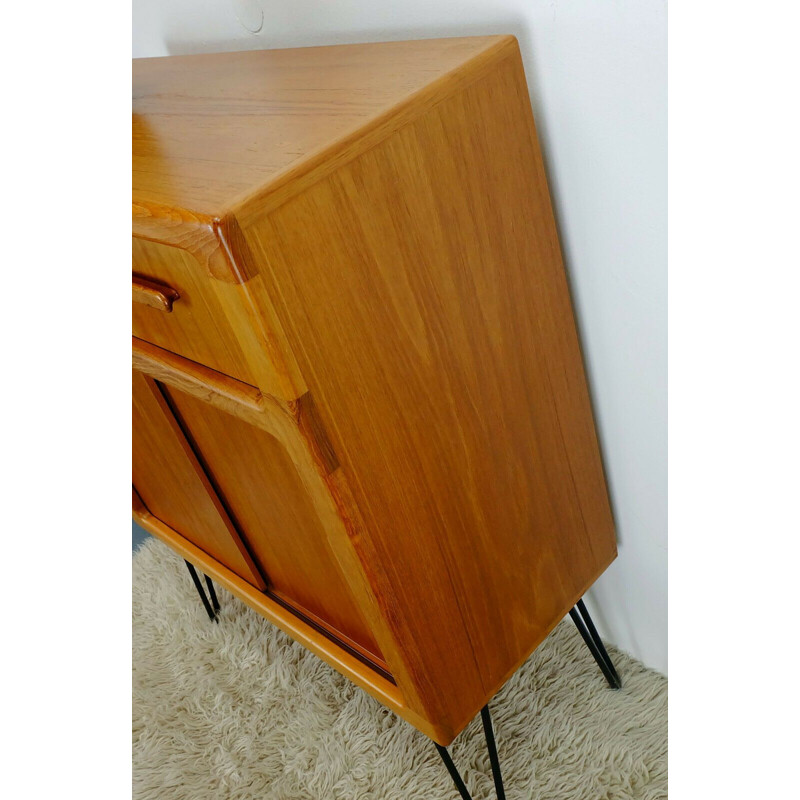 Vintage teak Dresser chest of drawers dyrlund black hairpin legs danish 1970s