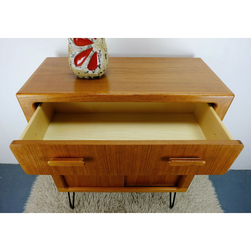 Vintage teak Dresser chest of drawers dyrlund black hairpin legs danish 1970s