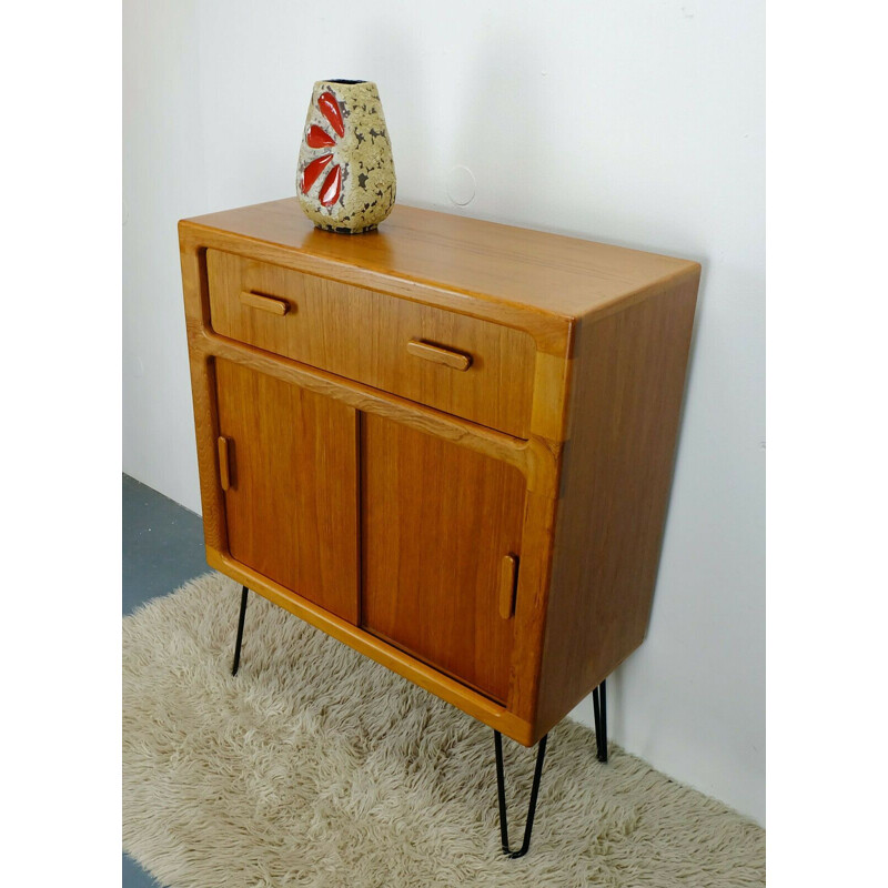 Vintage teak Dresser chest of drawers dyrlund black hairpin legs danish 1970s