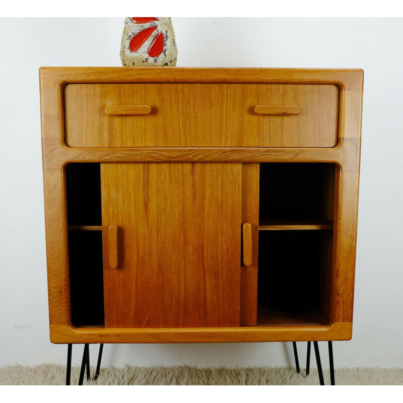 Vintage teak Dresser chest of drawers dyrlund black hairpin legs danish 1970s