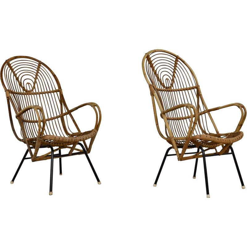 Pair of Vintage Armchair from Rohe Noordwolde, Rattan  1960s