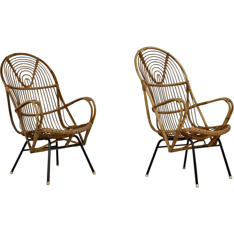 Paire de fauteuils Vintage de Rohe Noordwolde, en rotin, années 1960