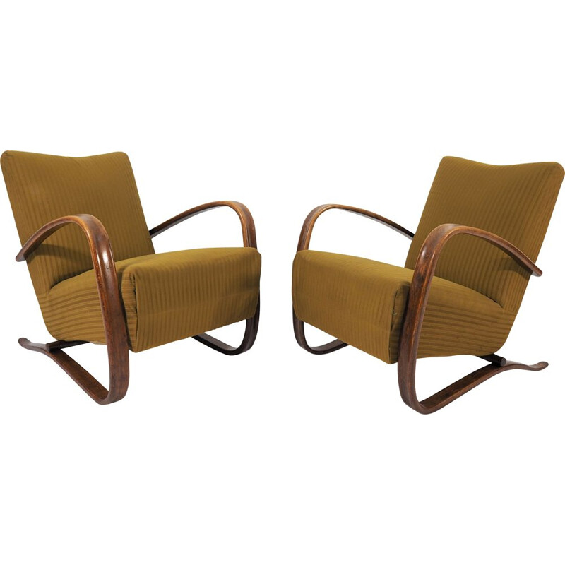 Pair of Vintage Lounge Chairs by Jindrich Halabala H 269, 1930s