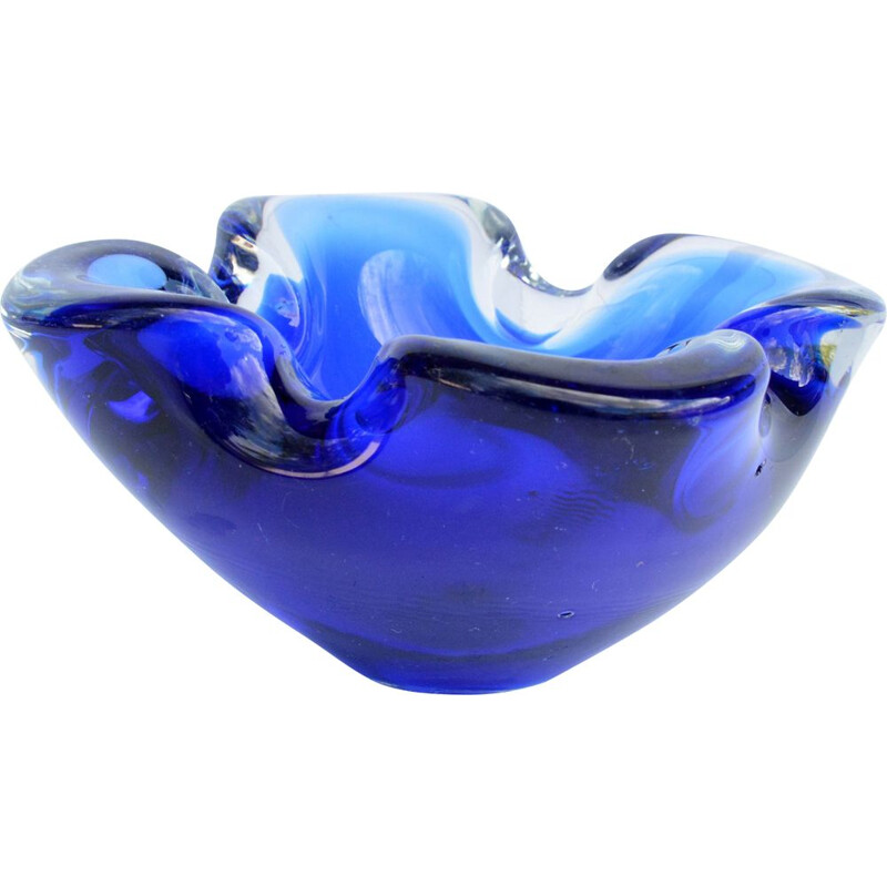 Cobalt glass ashtray, Murano, Italy, 1970s