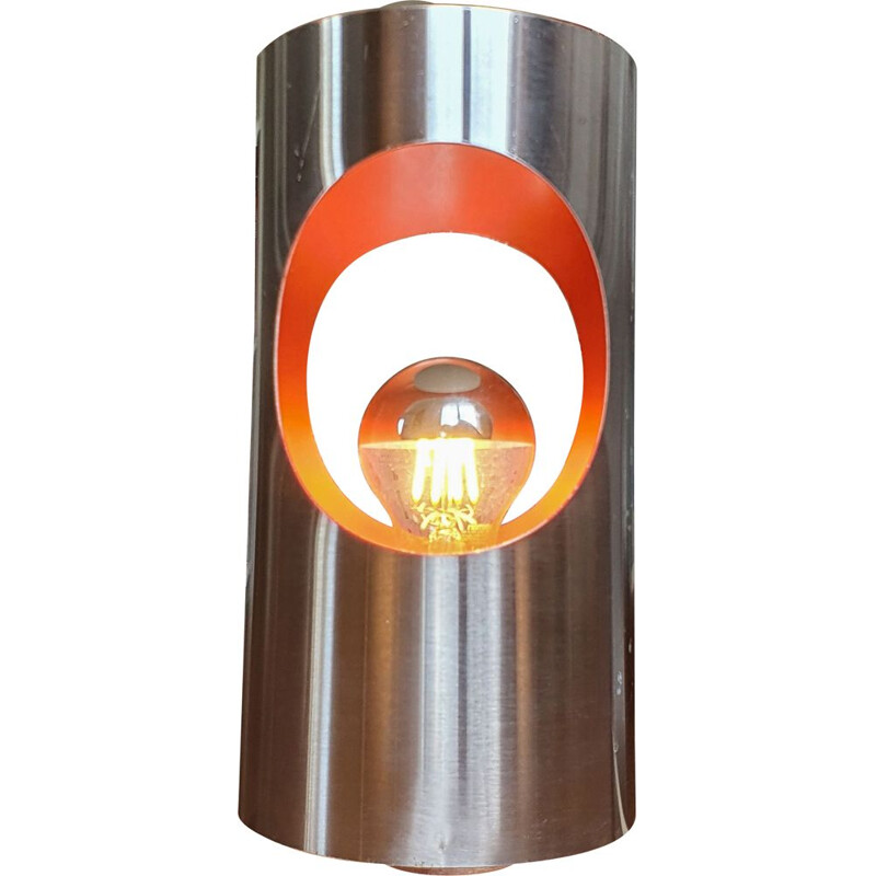 Vintage stainless steel and orange table lamp, 1970