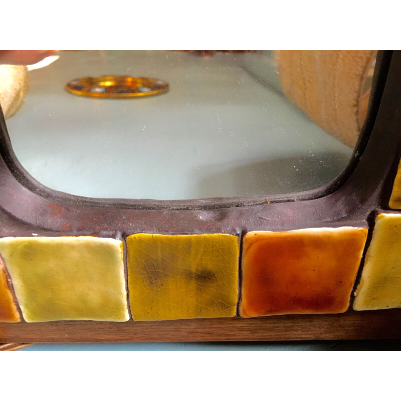 Vintage glazed ceramic mirror by Mithé Espelt 