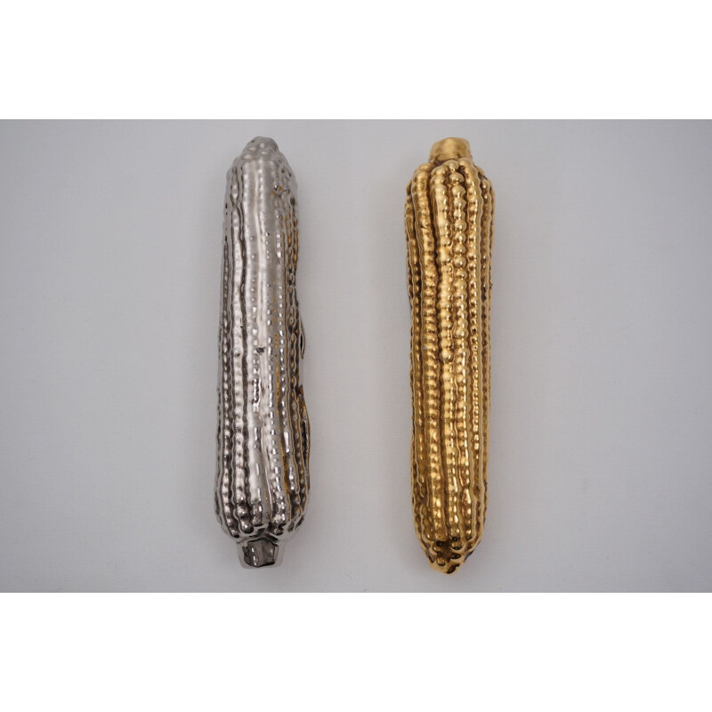 Vintage Decorative corn  gold and silver gilt, by Ahura Porcelain Italy,1970s