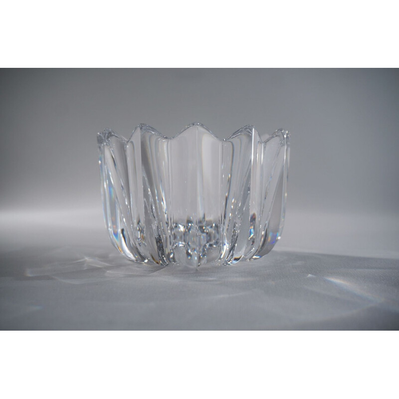 Vintage Orrefors crystal bowl Flower by Jan Johansson, Sweden 1980