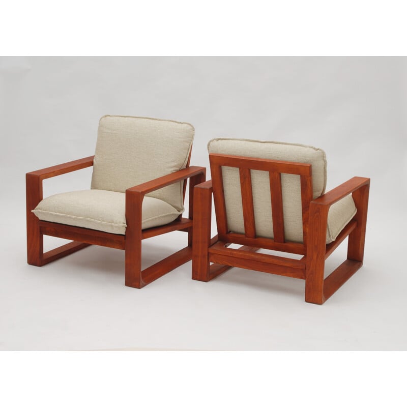 Set of 2 wooden lounge chairs - 1970s