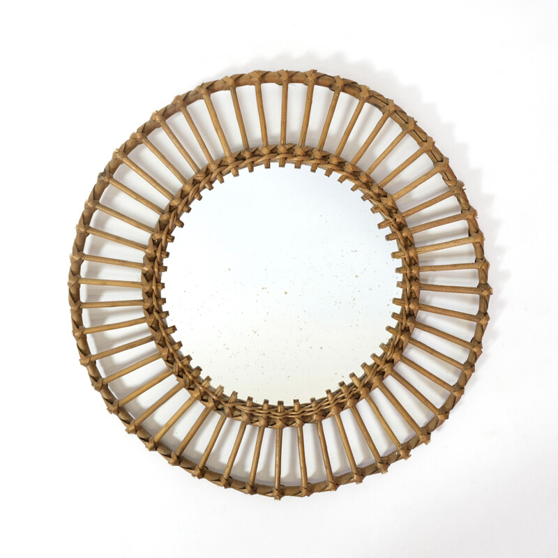 Vintage rattan sun mirror, France, 1960