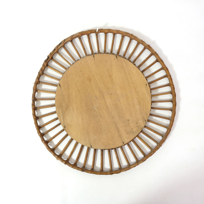 Vintage rattan sun mirror, France, 1960