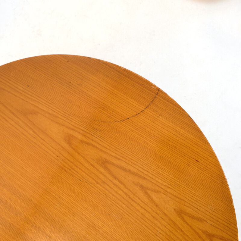 Vintage coffee table Round varnished oak tabletop by Gérard Guermonprez