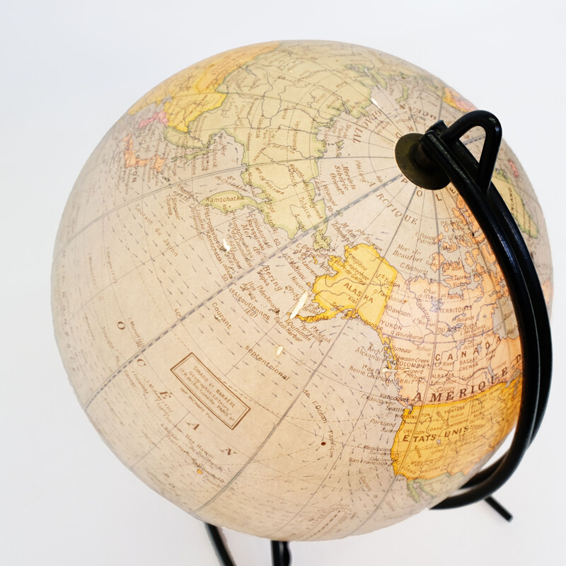 Globe terrestre vintage Mappemonde lumineuse, Girard et Barrère, 1960
