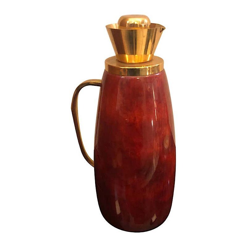 Mid-Century Red Goatskin and Brass Thermos Carafe, 1960