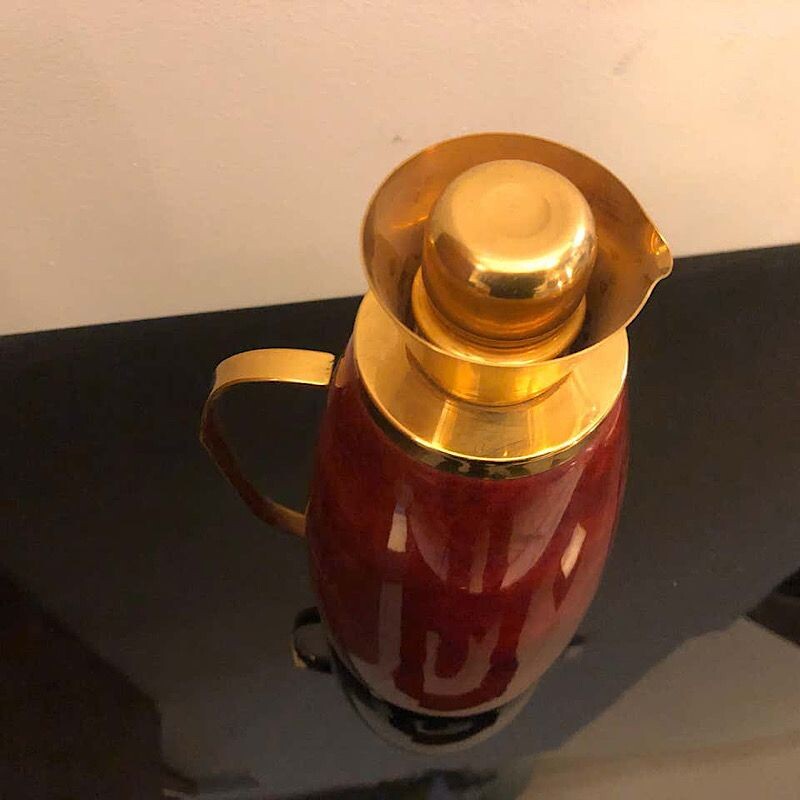 Mid-Century Red Goatskin and Brass Thermos Carafe, 1960