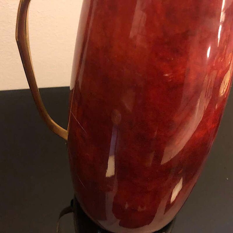 Mid-Century Red Goatskin and Brass Thermos Carafe, 1960