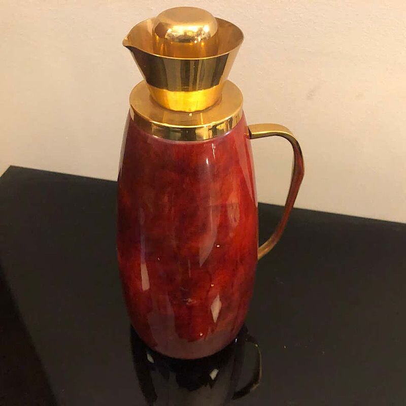 Mid-Century Red Goatskin and Brass Thermos Carafe, 1960