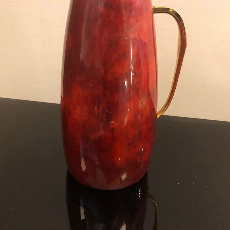 Mid-Century Red Goatskin and Brass Thermos Carafe, 1960