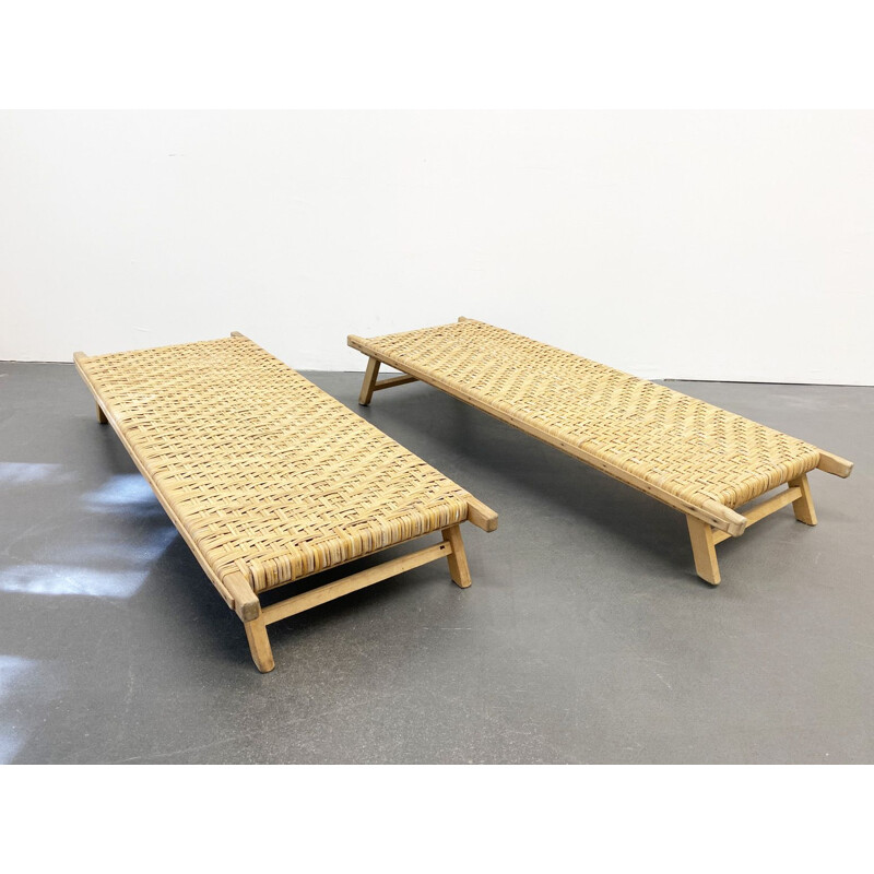 Vintage little Rattan Lounger, Sun Lounger, Child Lounger or Coffee Table 1970s