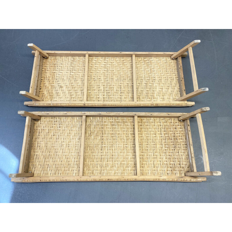 Vintage little Rattan Lounger, Sun Lounger, Child Lounger or Coffee Table 1970s