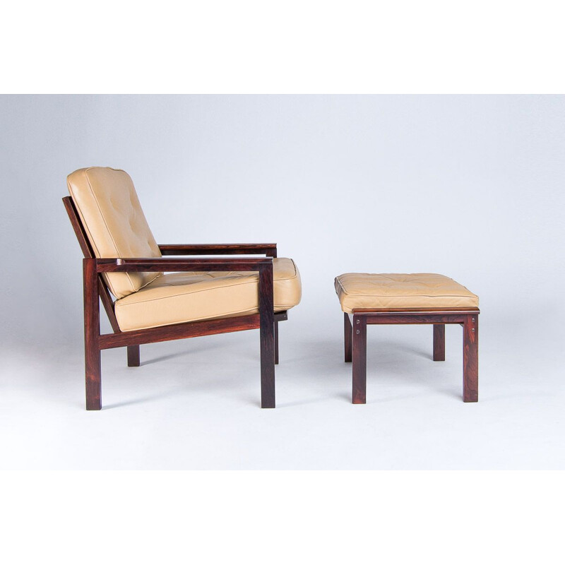 Mid Century Armchairs and Footstool by Illum Wikkelso for Niels Eilersen, Danish 1960s