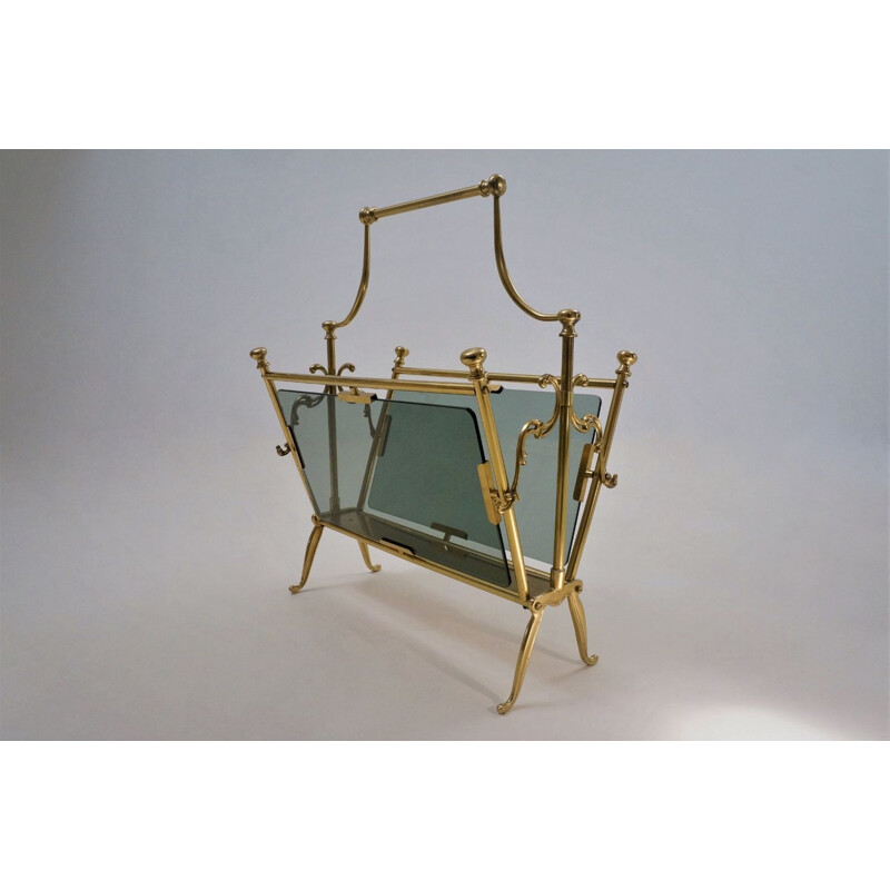 Vintage brass magazine rack, Maison Bagues, French 1960s