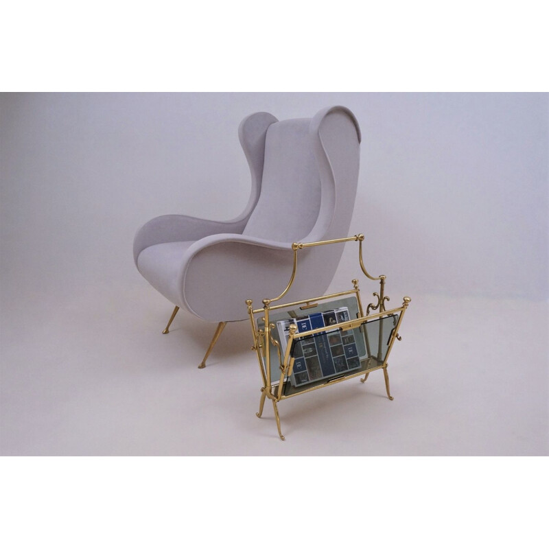 Vintage brass magazine rack, Maison Bagues, French 1960s