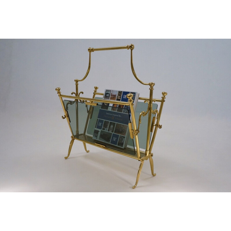 Vintage brass magazine rack, Maison Bagues, French 1960s