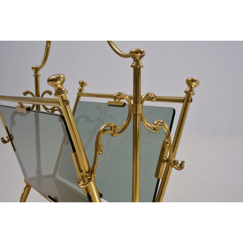 Vintage brass magazine rack, Maison Bagues, French 1960s