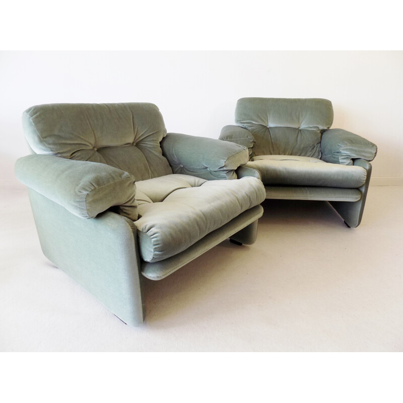 Pair of Coronado vintage icegreen armchairs by Afra and Tobia Scarpa for C and B Italia