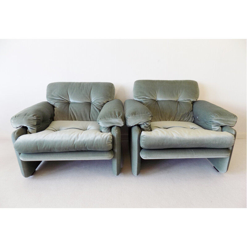 Paire de fauteuils Coronado  vintage vert glace de Afra et Tobia Scarpa pour C et B Italia
