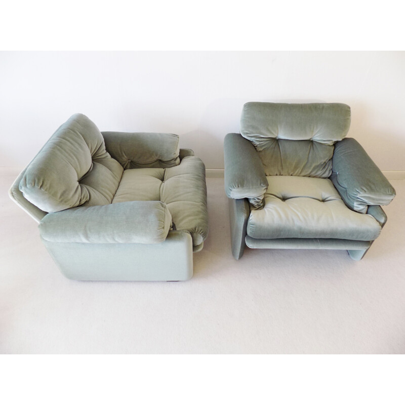 Pair of Coronado vintage icegreen armchairs by Afra and Tobia Scarpa for C and B Italia