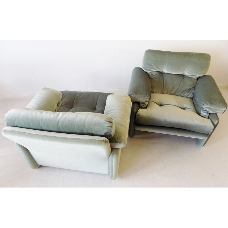 Pair of Coronado vintage icegreen armchairs by Afra and Tobia Scarpa for C and B Italia