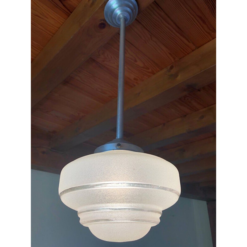 Vintage pendant lamp with frosted glass, France 1950