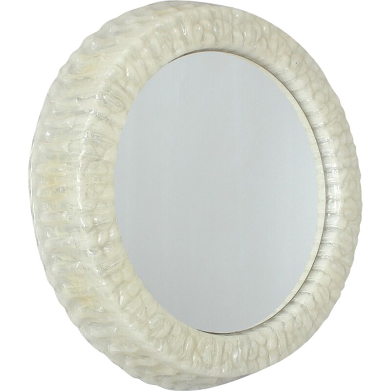 Round illuminated mirror in white plastic - 1950s