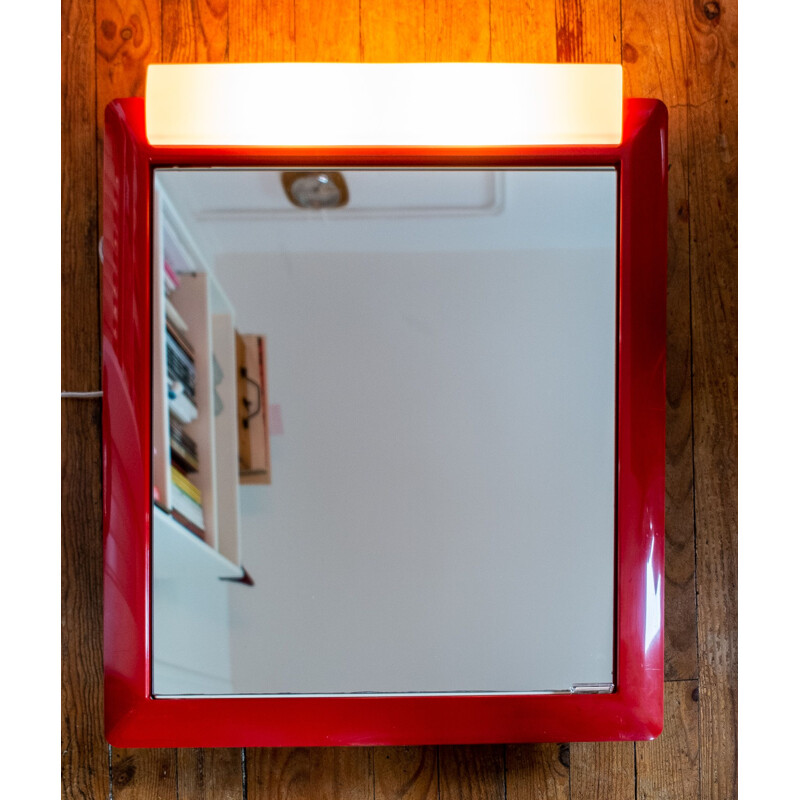 Vintage mirror cabinet Allibert red plastic 1970