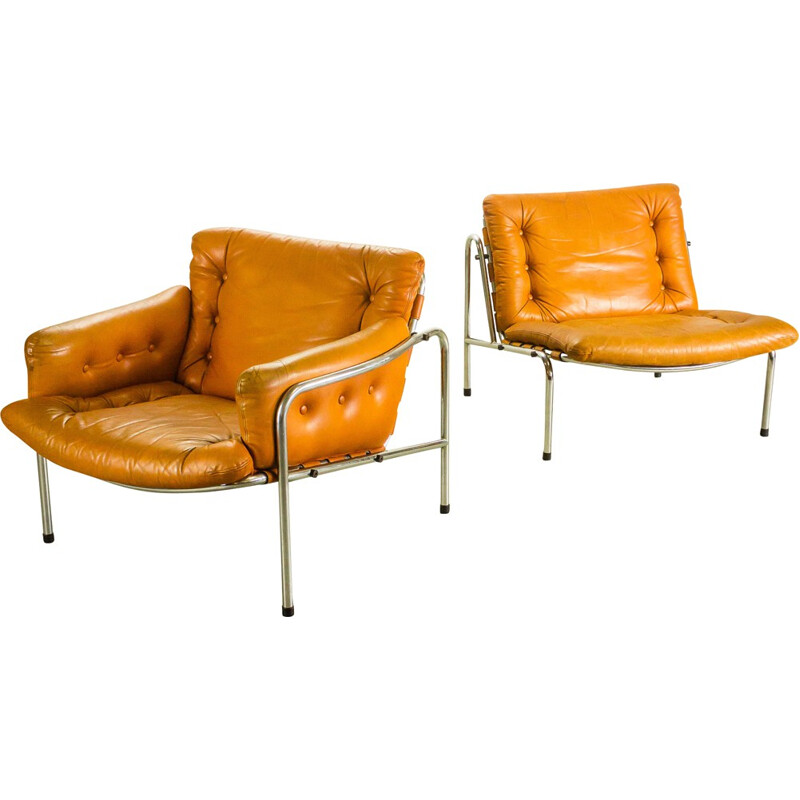 Set of Spectrum "Osaka and Kyoto" lounge chair in chromium and leather, Martin VISSER - 1960s