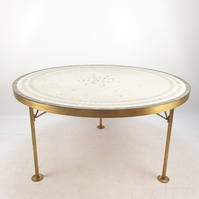 Vintage mosaic and brass coffee table by Berthold Müller, 1950