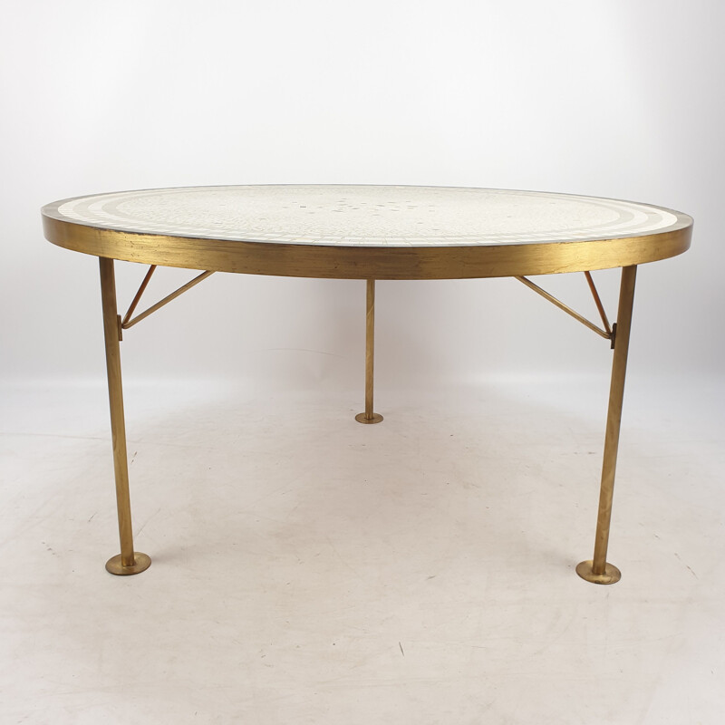 Vintage mosaic and brass coffee table by Berthold Müller, 1950