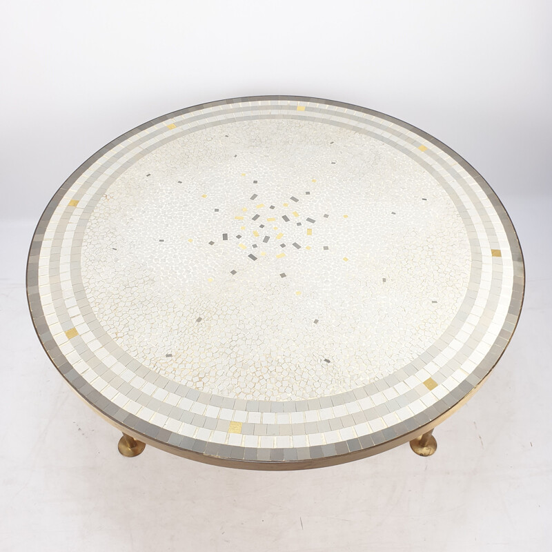 Vintage mosaic and brass coffee table by Berthold Müller, 1950
