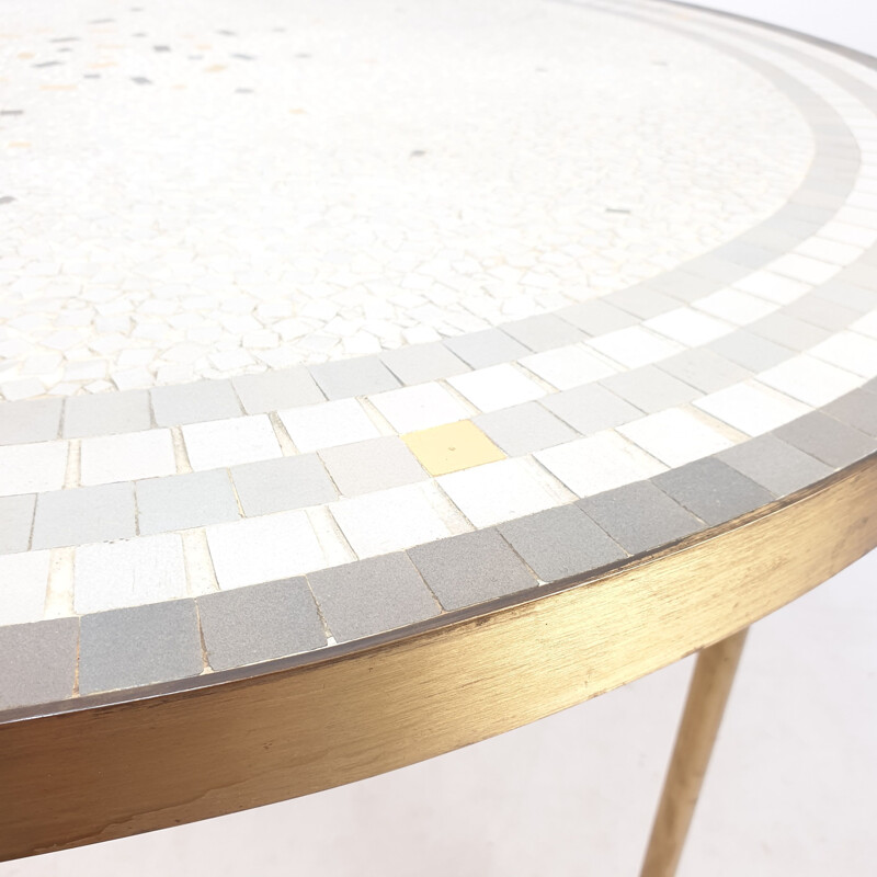 Vintage mosaic and brass coffee table by Berthold Müller, 1950